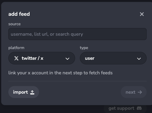 add feed dialog